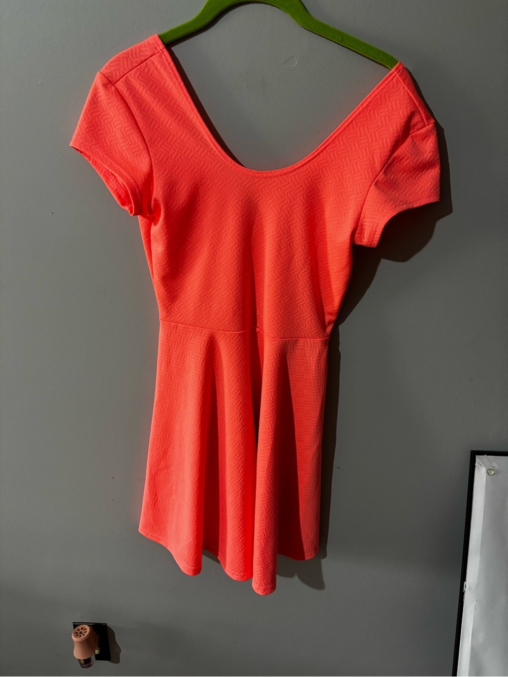 Neon Coral Scoop Back Skater Dress